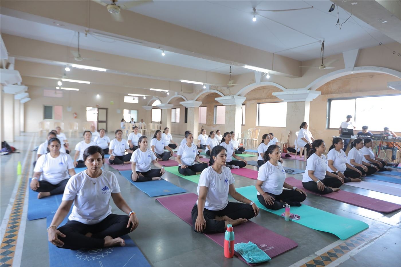 A full hall meditating together at Roshni's Yog Studio
